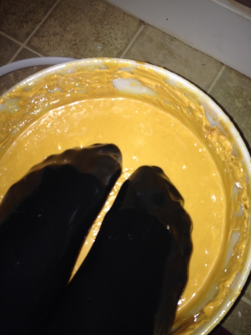 latex-n-more:  latex-n-more:  latex-n-more:  here is what i did today, as requested. my latex feet in my 30lbs of peanutbutter.  message me please im bored.  goodnight 