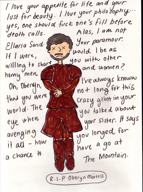 My eulogy for Prince Oberyn Martell. You will be sorely missed. Pedro Pascal, I&rsquo;ll be bing