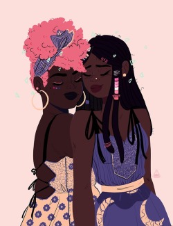 watercolored-braids: i drew a Nigeria lesbian and her bi gf for last day of pride, but imposting today because I’m a mess🌈