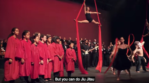 schmoyoho:  In which a children’s choir, grown-up choir, orchestra, dancing paper-mache-head Shia LaBeoufs, and aerialists perform a song about Shia LaBeouf’s gruesome cannibalistic nature TO SHIA LABEOUF. Thank goodness for the internet & thank