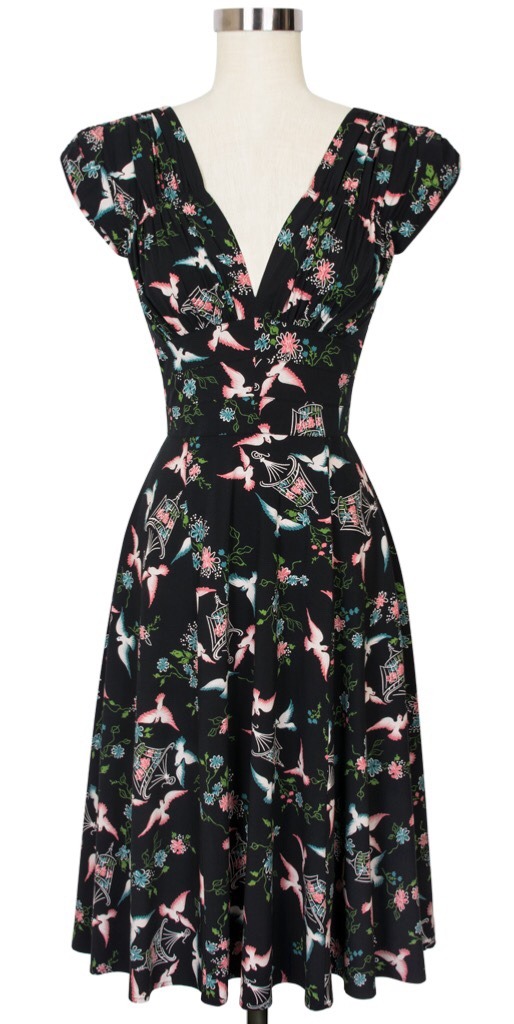 the Diva — 1940s Dress in Lovebirds, rayon, Fall...