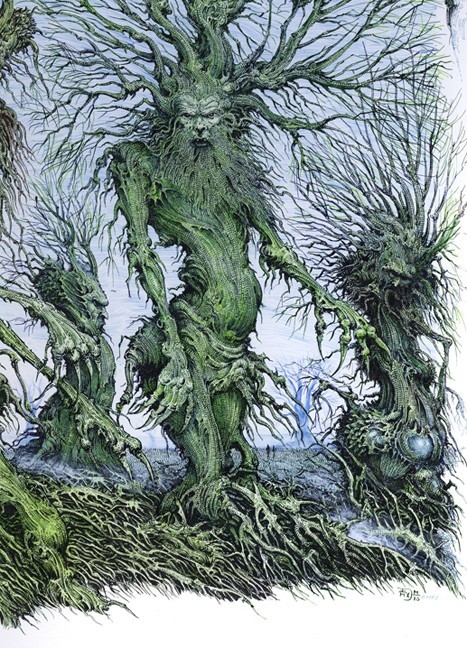 Ian Miller (British, b. 1952, England) - Green Ents, 2010  Drawings: Pen, Ink and Watercolors on Ill