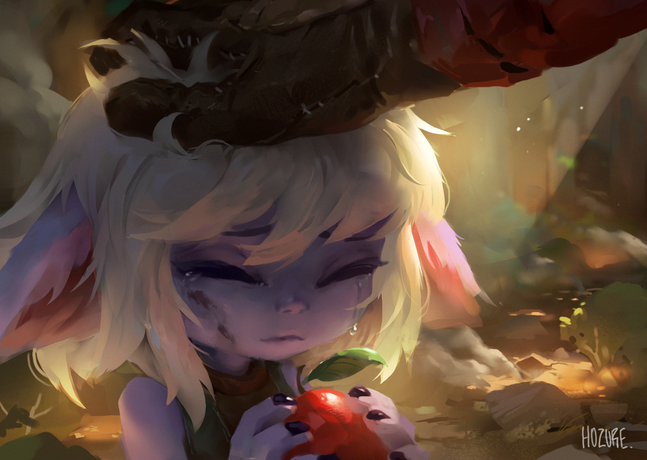 hozure: A painting of little Tristana learning how to rocket jump. -headpat- omg