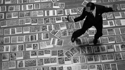 Andre Malraux picking photos for Imaginary Museum  c1947.An art book is a museum without walls.