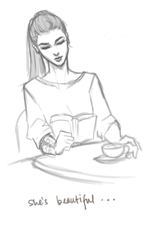 u-so-silly: Mercymaker - at a .. coffee shop?  Mercy gets caught staring at ms lacroix. sorry im really inconsistent with mercy’s hair. I just need to doodle more so i get used to her hair. It’s 6am, i havent slept - sorry for crappy drawings hahah