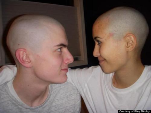 Boyfriend shaves head in support of girlfriend when she is diagnosed with cancer.This is when you kn