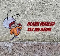 streetartglobal:‘Blank Walls? Let Me Atom’ by @fawn_artist in the #UK. We love a good pun so of course we had to share this piece! – Many thanks to the artist for uploading this to our website! Upload your work for a chance to be featured across