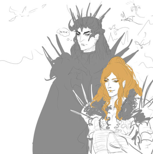 Dumb Angbang sketch. Sauron is probably chatting (at length) about dragon breeding and Melkor is pay
