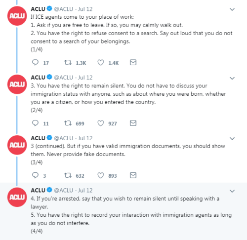 Thread: https://twitter.com/ACLU/status/1149723499252072454If ICE agents show up at your door: 1. Do