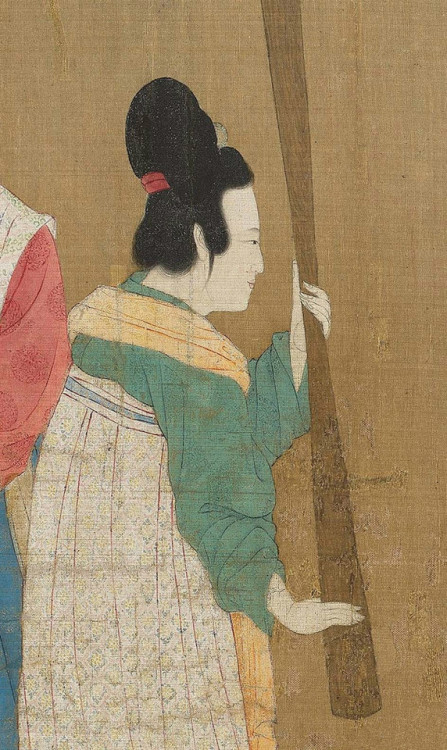 “Women preparing newly woven silk” by Tang dynasty painter Zhang Xuan, 1100-1133