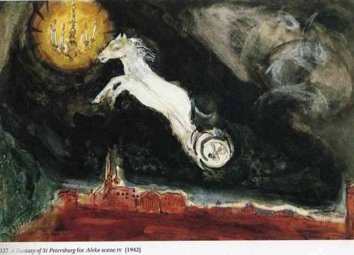 artist-chagall:Finale of the Ballet “Aleko”, 1942, Marc ChagallMedium: gouache,paper