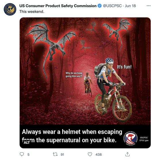 bumblebeebats:So my latest obsession is apparently the official twitter for the US Consumer Product Safety Commission, which is about half recall announcements for various shitty amazon products and half…..memes? pseudo-memes?? works of surrealist art???