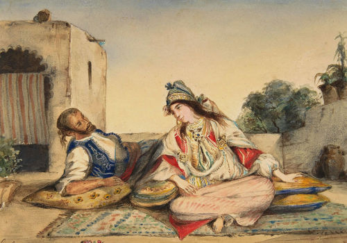 A Moorish couple on a  terrace Eugene Delacroix (1798–1863)