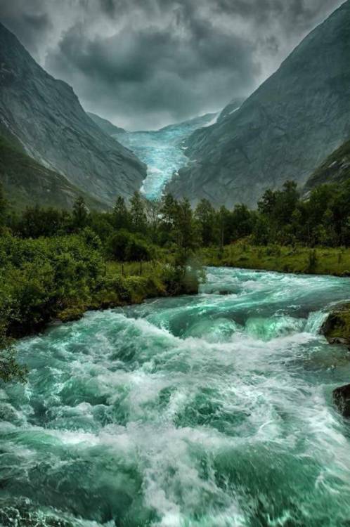 lunarguardian1: sixpenceee: The melting Briksdalsbreen Glacier in Norway. Via here Stunning