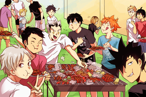 faiell:new haikyuu print for AX!! I drew one of my favorite scenes from the manga–BBQ!!!