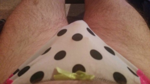 My polka dot thong keeping my locked sissy dick all nice and snug