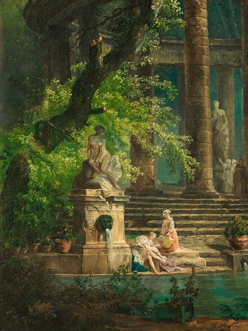 The Bathing Pool By Hubert Robert.