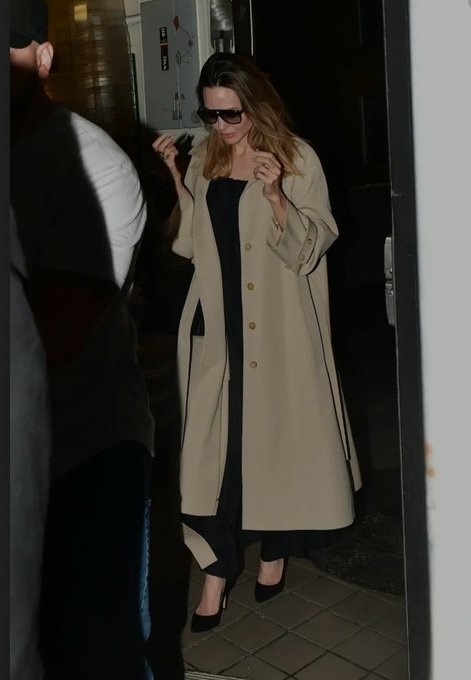 Angelina leaving Salma Hayek’s birthday dinner last night with Pax and Valentina