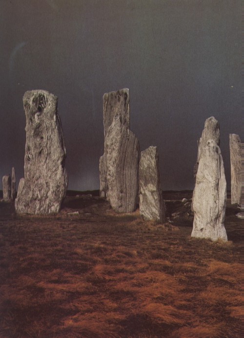 barbarianconspiracy:The Callanish stones, Isle of Lewis, Western Isles of Scotland.Scan from Burl an