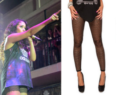 jasminevillegascloset:  Performing in Arizona with 1015Jamz, at the #BackIISchoolBash, Jasmine wore these Net Leggings from BrandsStyle.  She cut them off to make shorts out of them.  They are available here, the prices are visible after logging in.