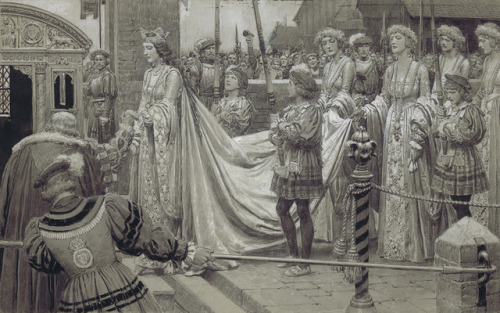 hellyeahbritishqueens:‘The Coronation of Mary I, 1553’ Fortunino Matania, 1935.  [Source