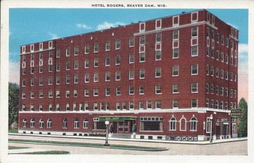 Postcard: Hotel Rogers, Beaverdam, Wisconsin.Undated, but the price of the hotel rooms would suggest