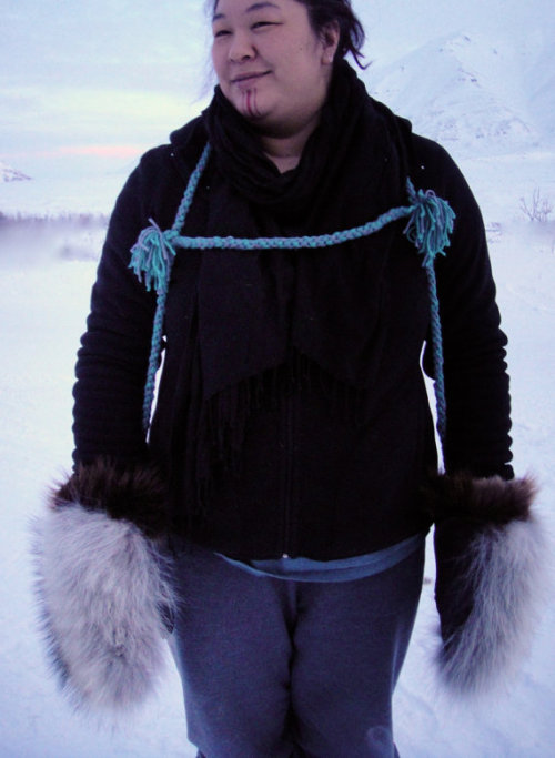 fyeahindigenousfashion: wolf &amp; beaver fur mittens, Salmonberry Dreams (Inupiaq)