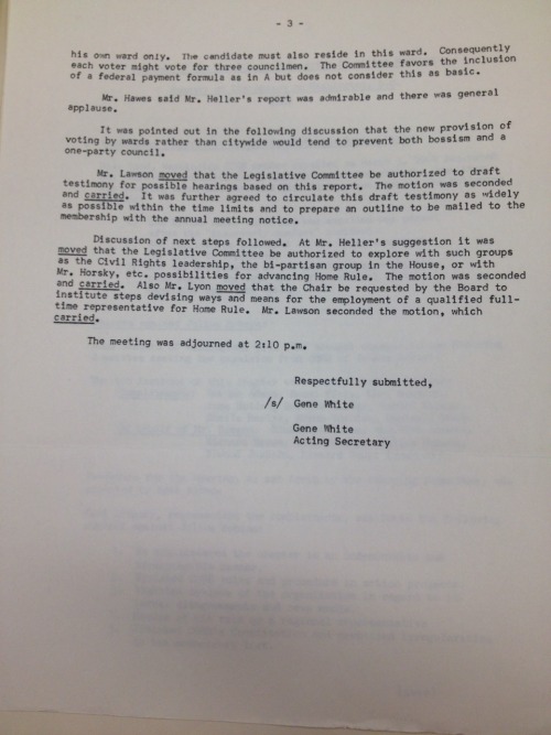 Meeting Minutes Of Washington Home Rule Committee, August 8 And September 12, 1963