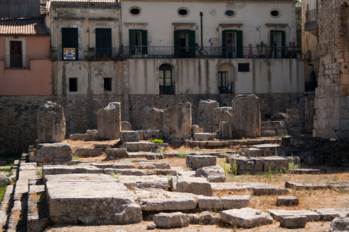 Remains of the Temple of Apollo at Syracuse, Sicily.This Greek temple dates to about 590-580 BC, and