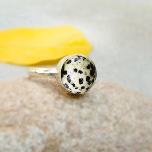 925 Solid Silver #Dalmatian #Jasper #Ring cabochon stone #Bezel Set #Jewelry women’s ring, #Gi