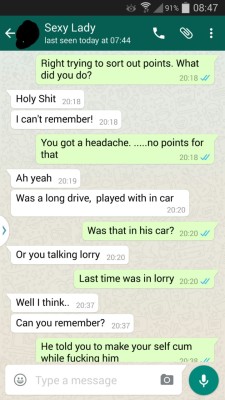 hotwifesextext:  1 of 4  This is a WhatsApp conversation between my woman, who has a regular fuck buddy, and myself.   We gave a game we play, where she gets a points target and challenges, to do by the end of the year. Various points are given for differ