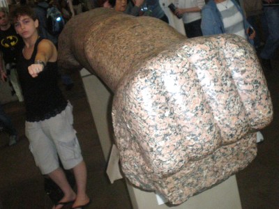 This photo was taken in 2009, in Room 4 of the British Museum in London. It shows the left arm from an 18th Dynasty Ancient Egyptian colossal red granite statue of Amenhotep III, which dates from c.1370 BC.
In 1817, the broken statue was discovered...