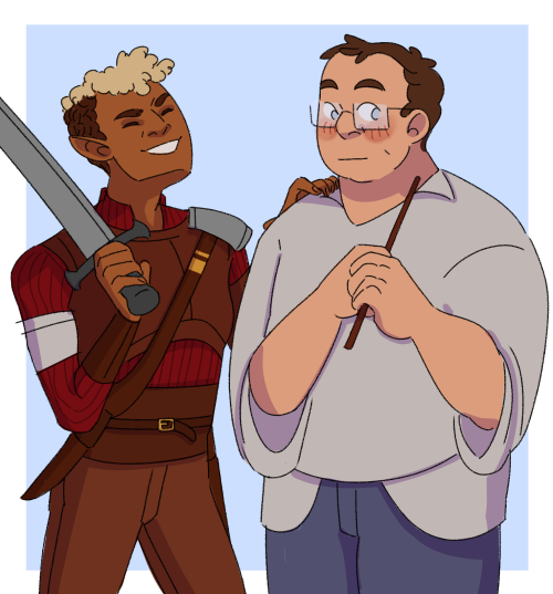 [ID: a digital illustration of Barry and Lup from the Adventure Zone. Barry is a large human man wit