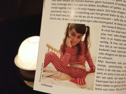   Age play and diapers in Massad fetish magazineHey you guys, did you see I’m in the October edition of the Dutch fetish magazine MassaD?I’m so excited about it because MassaD Magazine is read by thousands of kinksters, and for a lot of people it