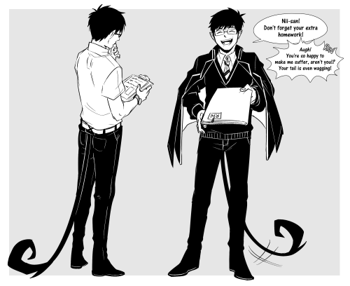 Some demon Yukio art! (Yukio would definitely keep his tail hidden especially outside but I wanted t