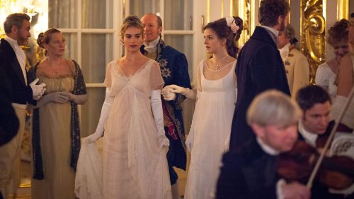 costumefilms:War and Peace S01E03 (2016) - Lily James as Natasha Rostova wearing an ivory lace slip 