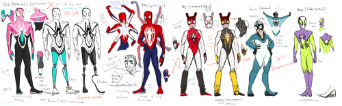 Flash (w/ various legs), Peter but with six arms, MJ (x2), Gwen, and Harry.Not an AU or anything jus