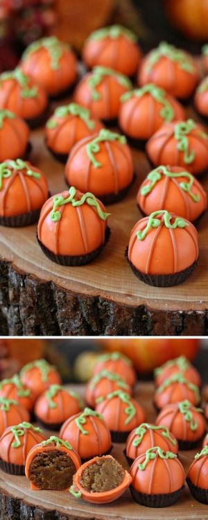 halloweencrafts:DIY Easy Pumpkin Bread Chocolate Dipped TrufflesI’d use Wilton Candy Melts (that com