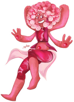 thighsformiles:  Strawberry Quartz, my fan-fusion between Steven and Garnet :)They are specifically from my short fic Soft and Sweet  on AO3, HOWEVER IT CONTAINS SPOILERS FROM THE NEW STEVEN BOMB SO BEWARE!