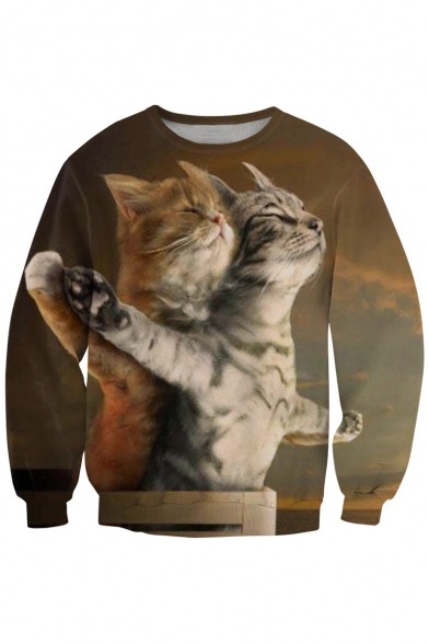 trustothers: Lovely In-style Sweatshirts  Cartoon // Digital Cat // Couple Cartoon