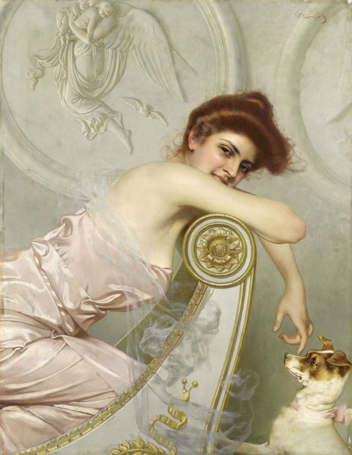 enchantedsleeper:  Young Girl with a Dog (1895), Vittorio Matteo Corcos