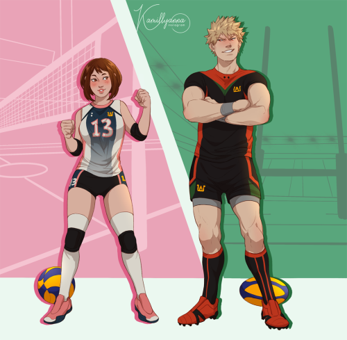 Volleyball Ochako & Rugby Katsuki Do NOT repost without permission / use / copy / trace / etc !!