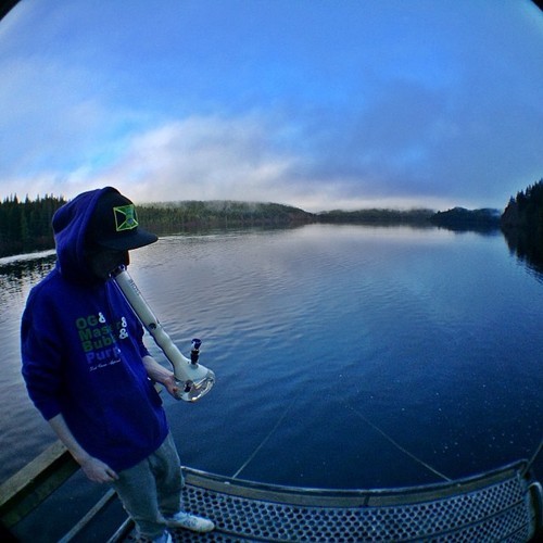 marihuanalegal:  Milking my @hossglass beaker down at Roberts lake on the dock 😙💨…