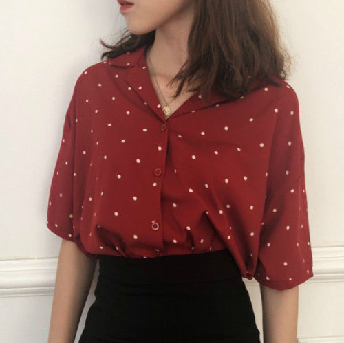 Dotted Short-Sleeve Blouse
