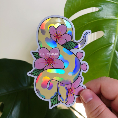 Upgraded holographic ball python stickers are uppppp~ 4″ tall and full of rainbowy holo goodness.sta