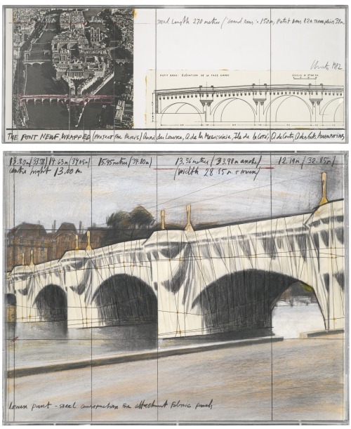 ce-sac-contient:Christo - The Pont Neuf, Wrapped, Project for Paris, 1985Printed collage, graphite, 