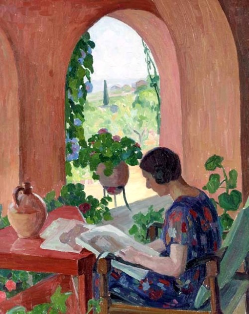 urgetocreate:Blanche Augustine Camus. Woman Reading on a Terrace