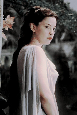 duirins:Frodo saw her whom few mortals had yet seen; Arwen, daughter of Elrond, in whom it was said 