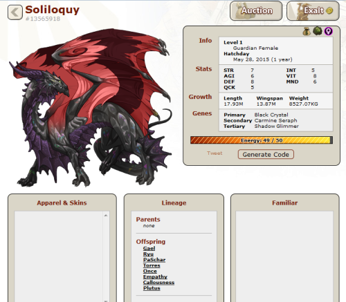 Also selling Soliloquy.She’s tg, two of which are gem genes, she has two pieces of art and lore to b