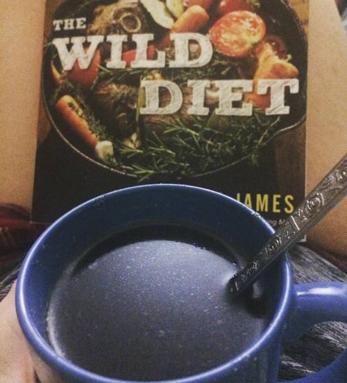 Reading #thewilddiet again while drinking some homemade bone broth. #abeljames #bonebroth #keto #pal